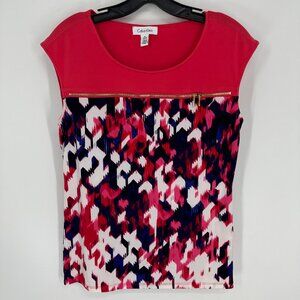 Calvin Klein Abstract Sleeveless‎ Top Zipper Accent Scoop Neck Jersey Knit